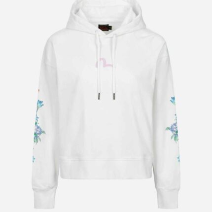 3D Seagull Print and Floral Embroidery Cropped Hoodie (1)